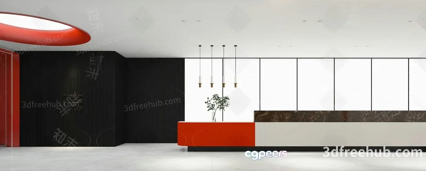 Modern Office Reception Area 3D Model – 19904 – VRAY Render