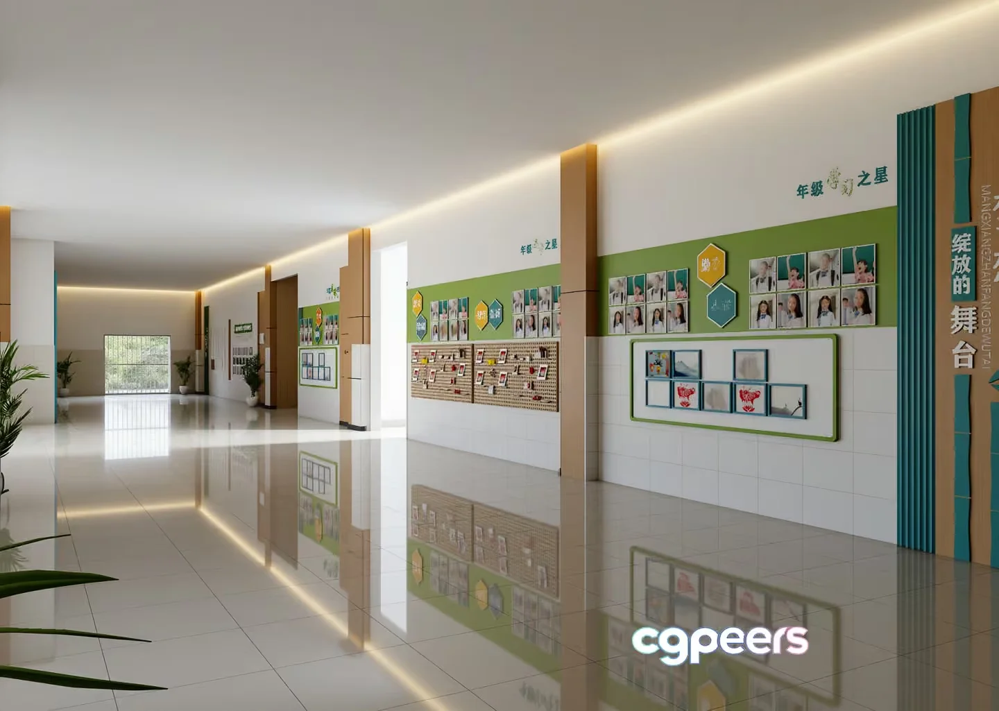 A Long Hallway With A Shiny Floor 3D Model – 9904 – VRAY Render