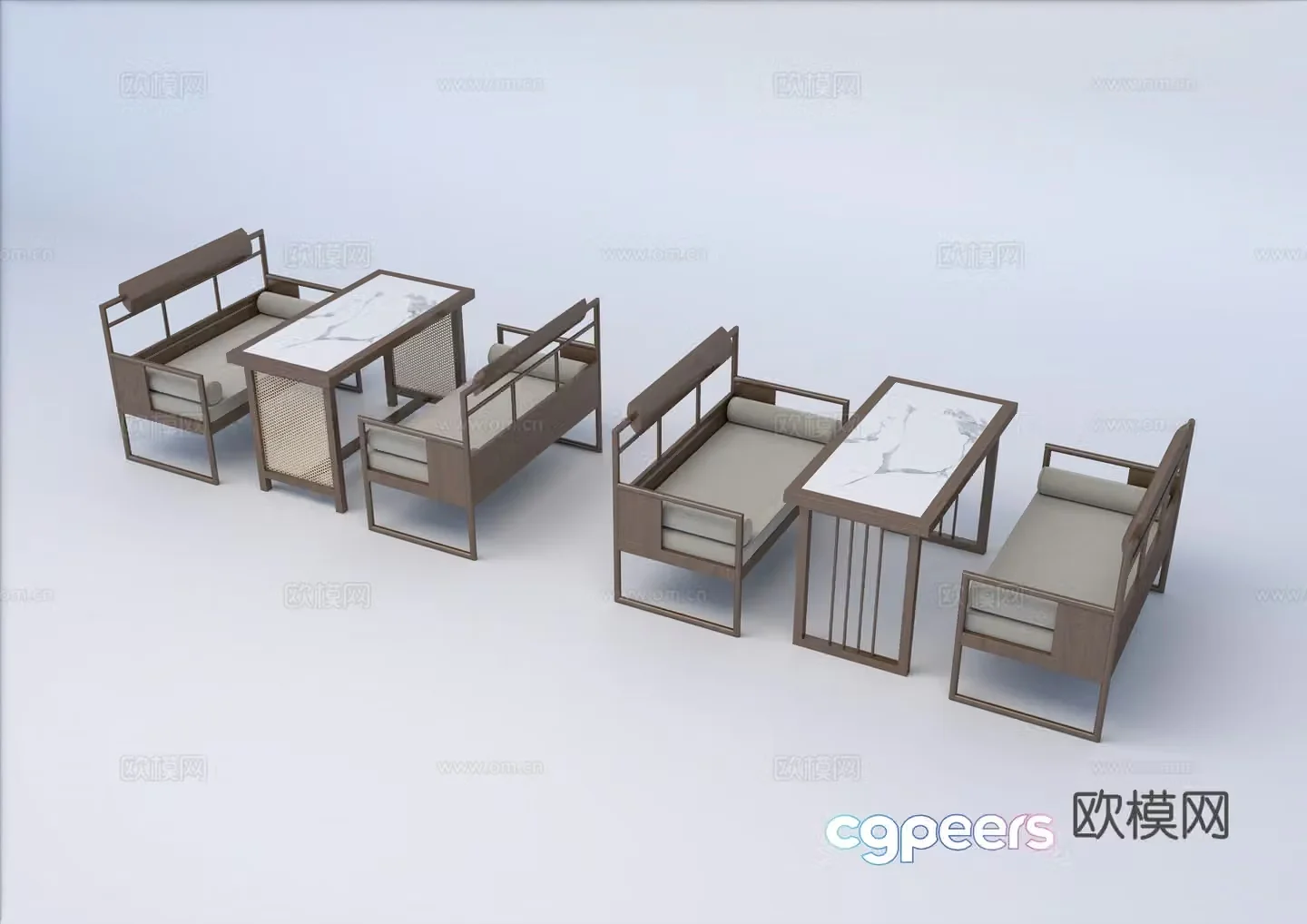 New Chinese style booth dining booth booth sofa leisure sofa 3D model