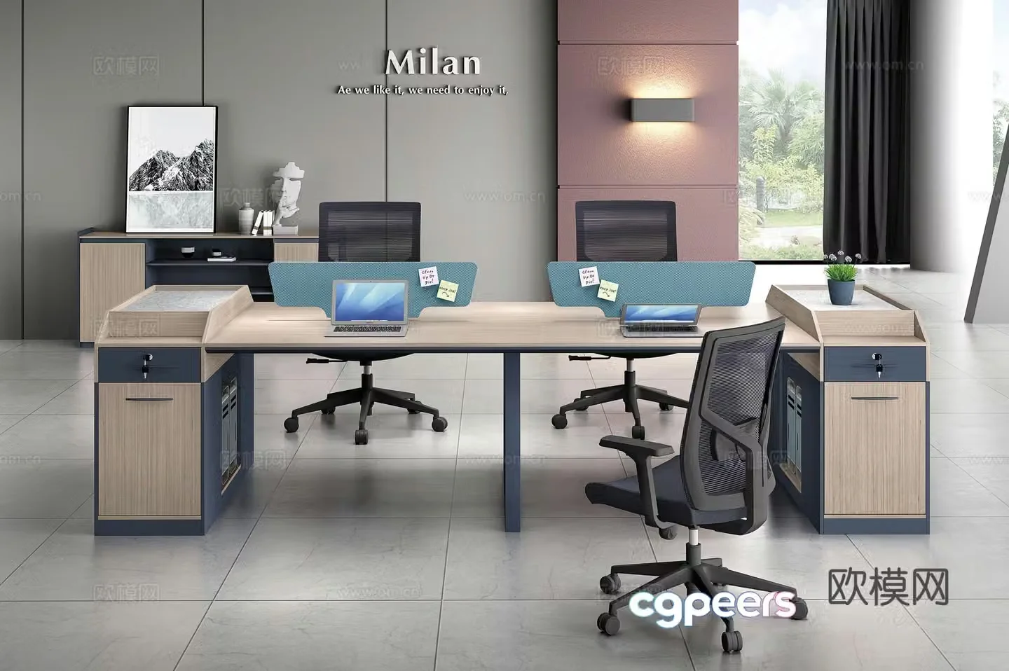 Working equipment office space office office area staff desk and chair 3d model
