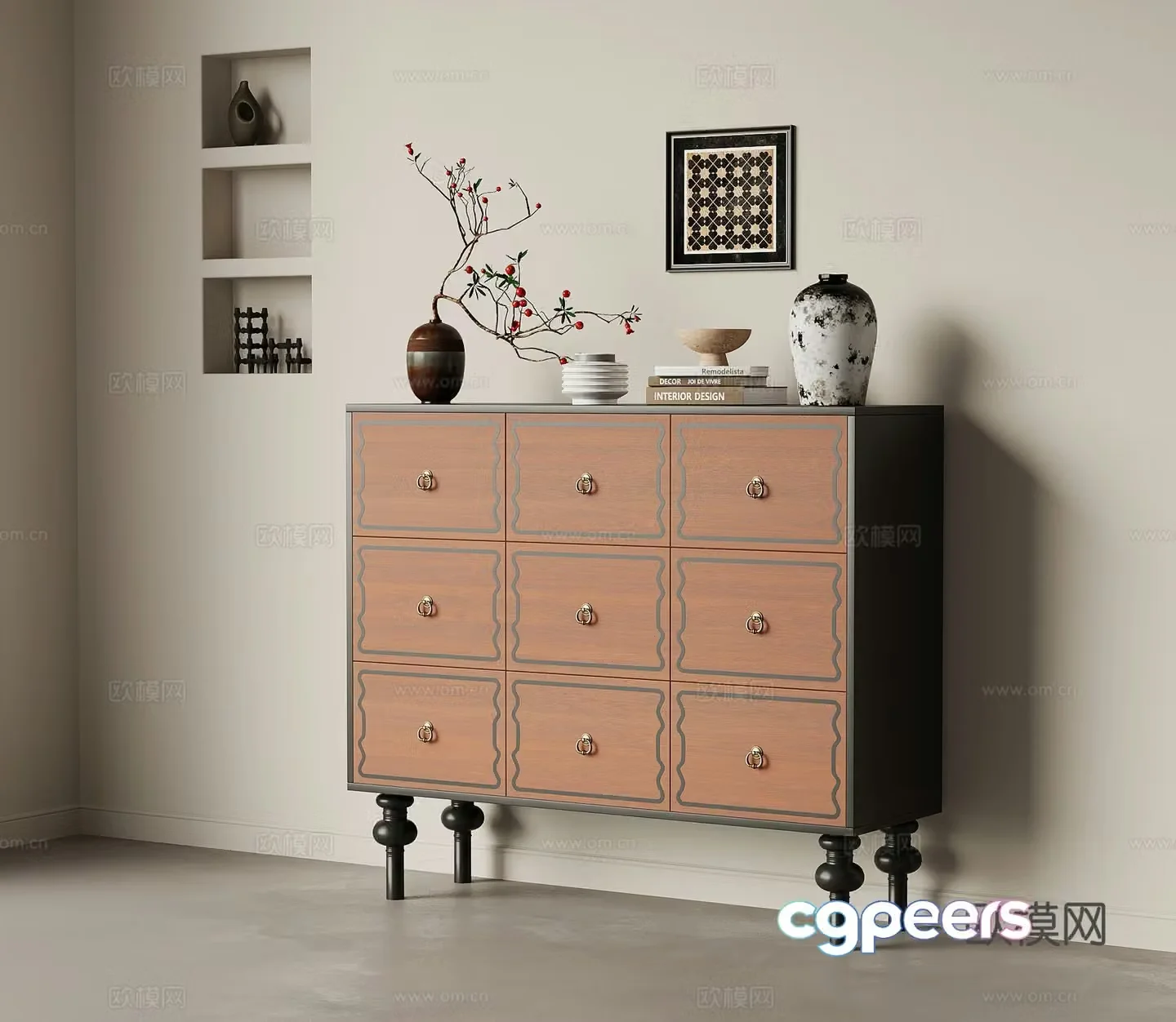 French medieval chest of drawers retro chest of drawers entrance cabinet 3d model