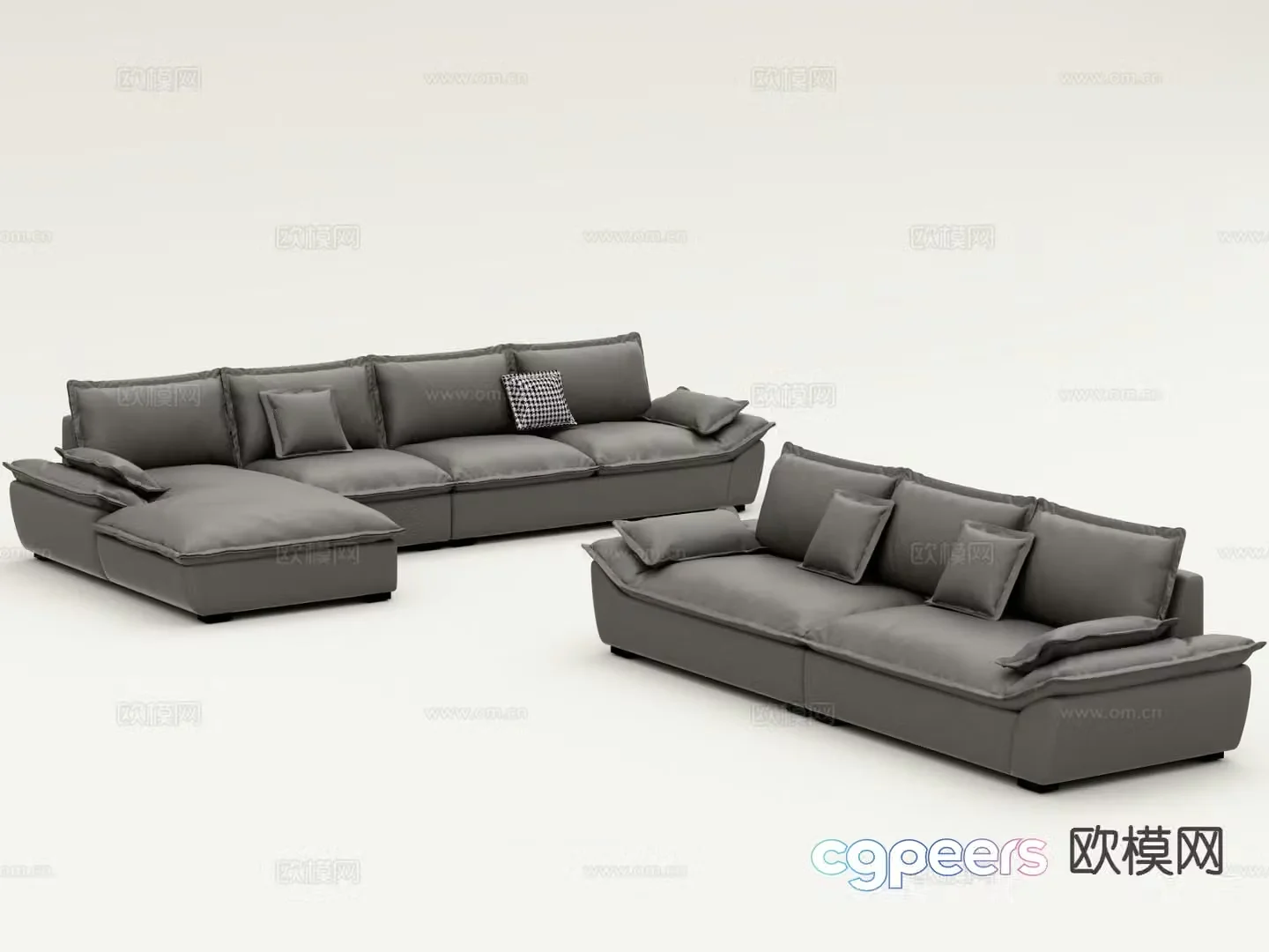 Modern three-person sofa multi-person sofa leather sofa 3d model