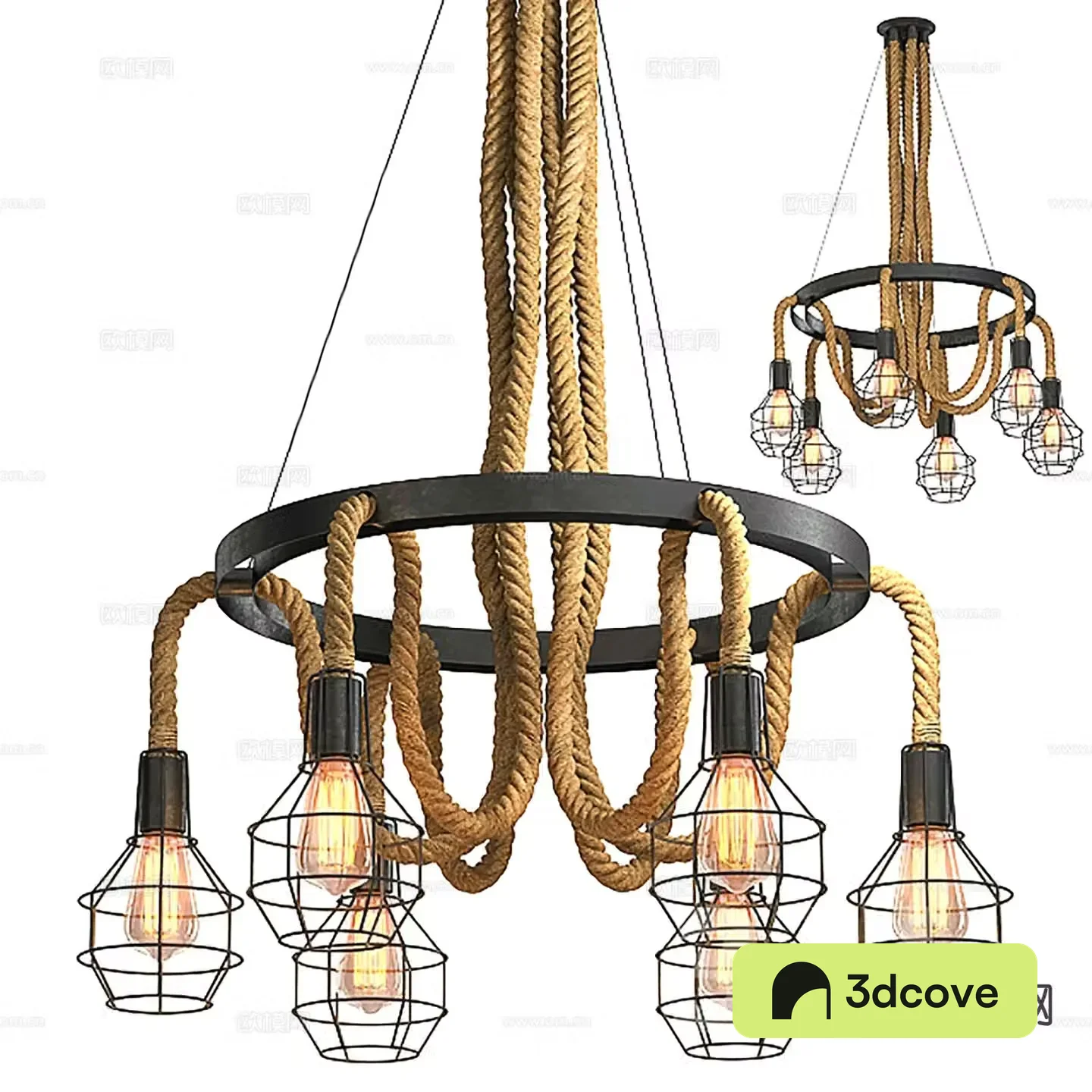 Industrial style chandelier rope bulb lamp