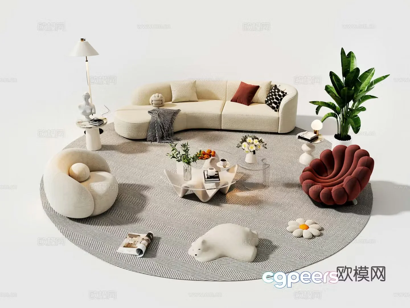 Cream style sofa coffee table modular sofa 3d model