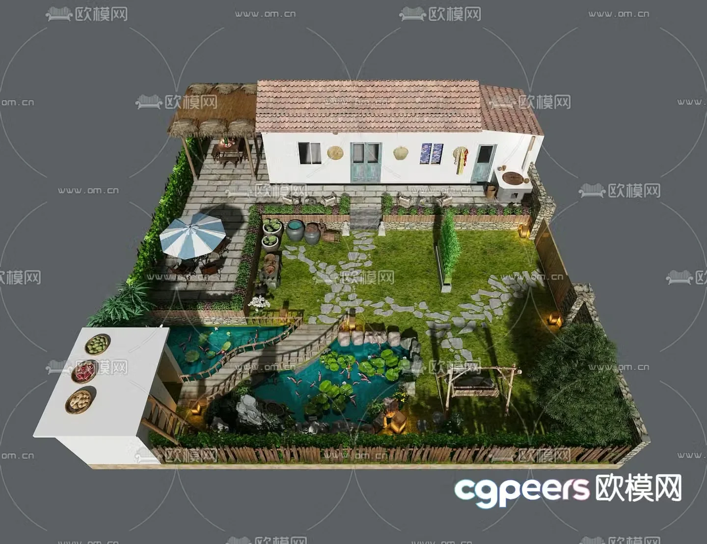 Villa courtyard garden 3d model