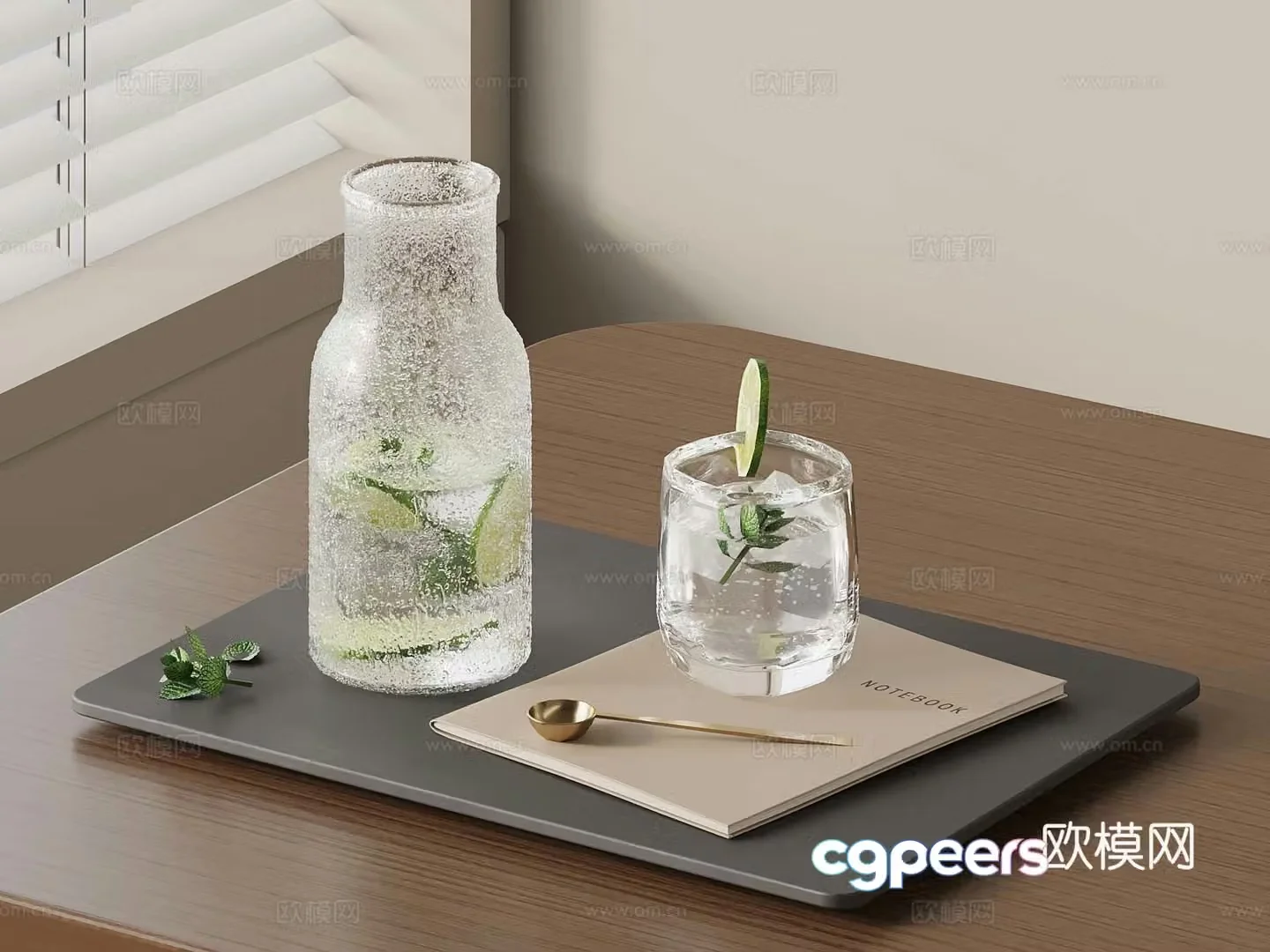 46 modern tray water cup water bottle 3d model