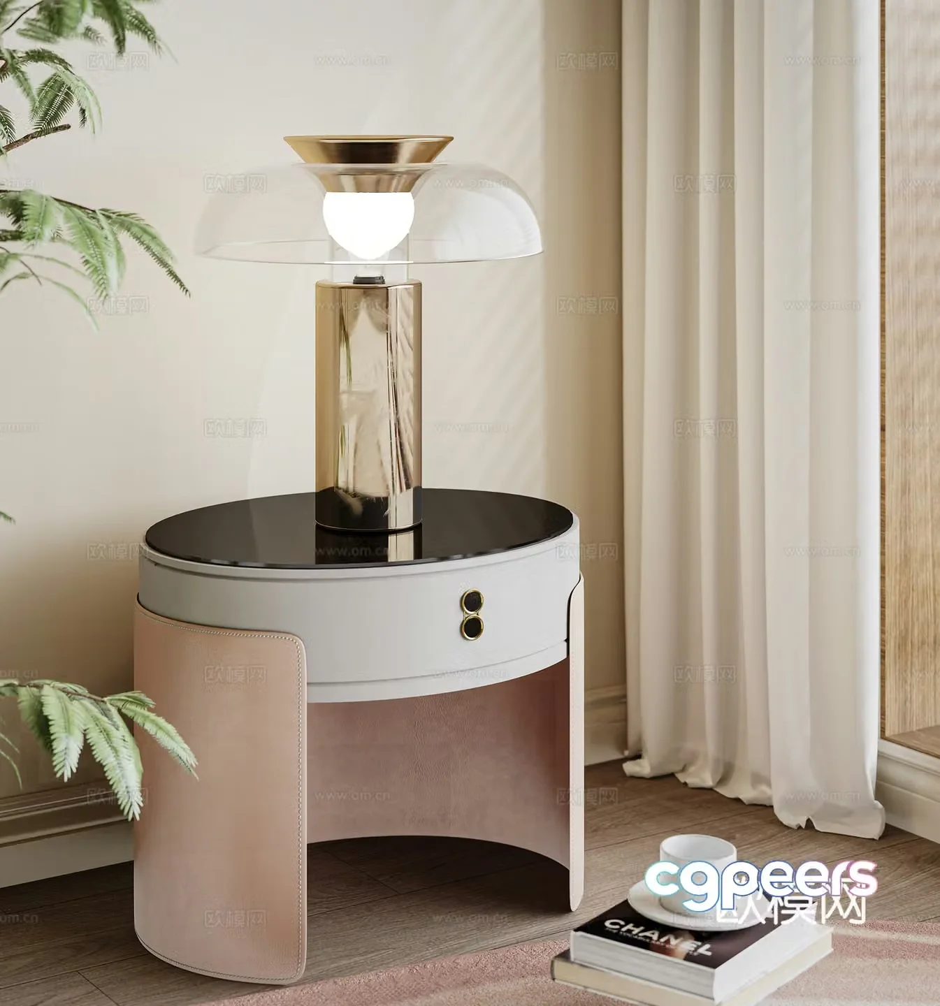 Modern bedside table round cabinet bedside lamp table lamp 3d model