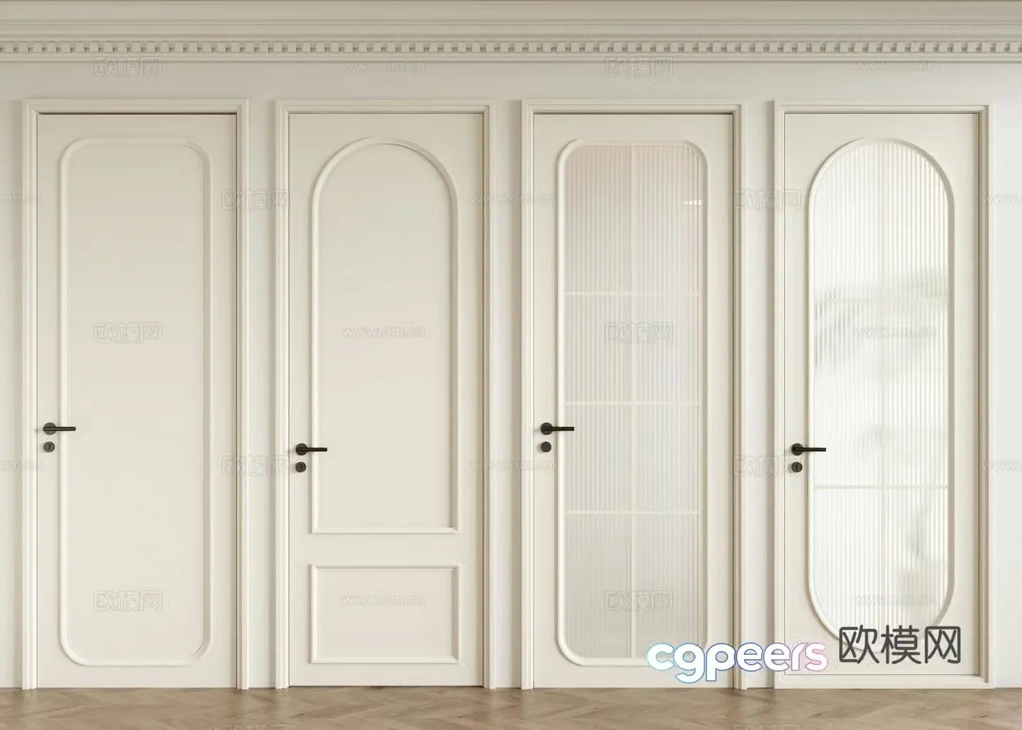 Cream style room door swing door 3d model