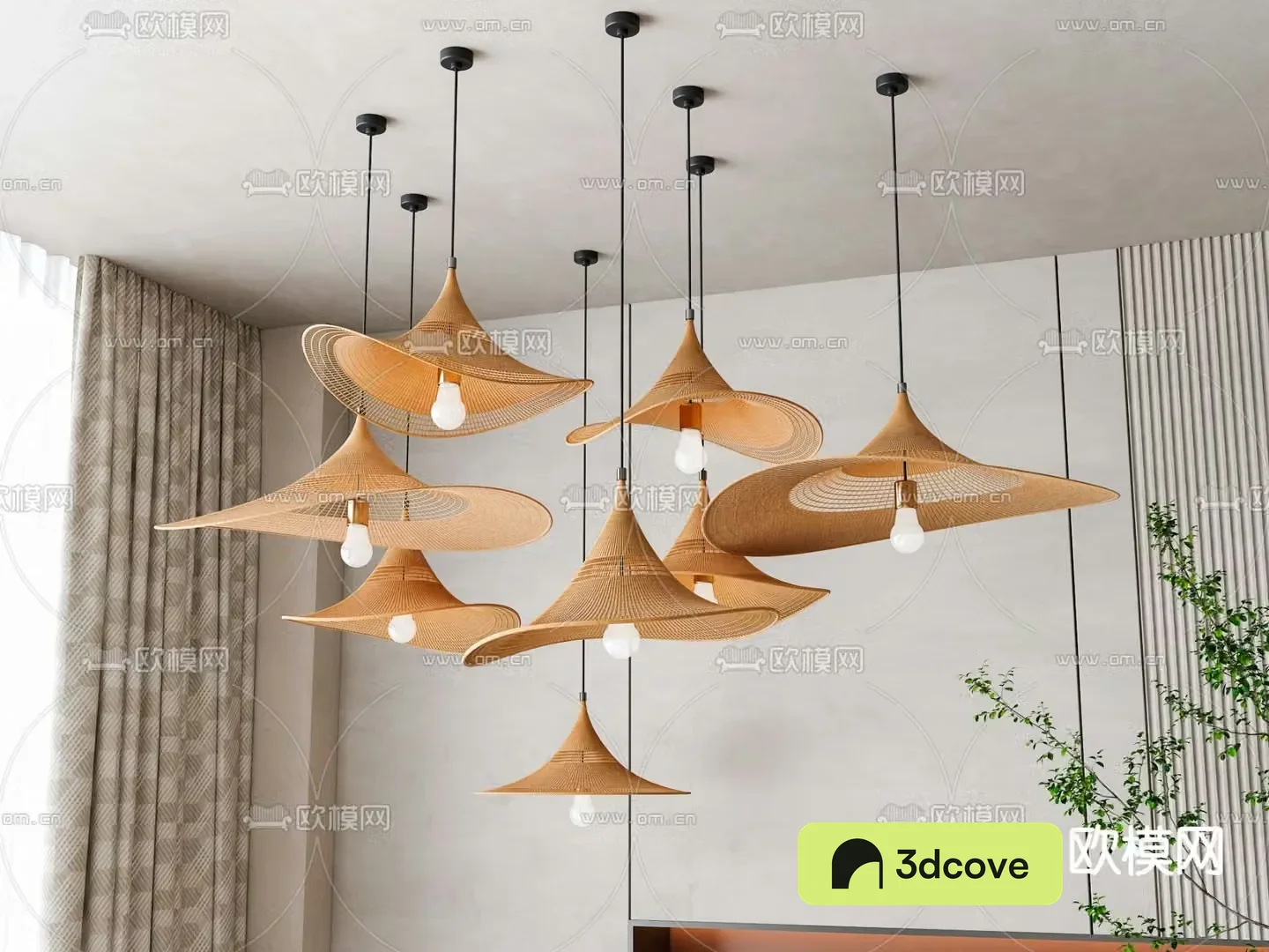 Wabi-sabi style chandelier straw hat chandelier
