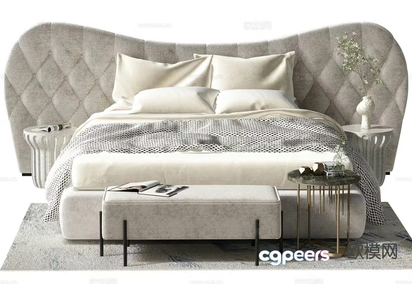 Simple European double bed 3d model