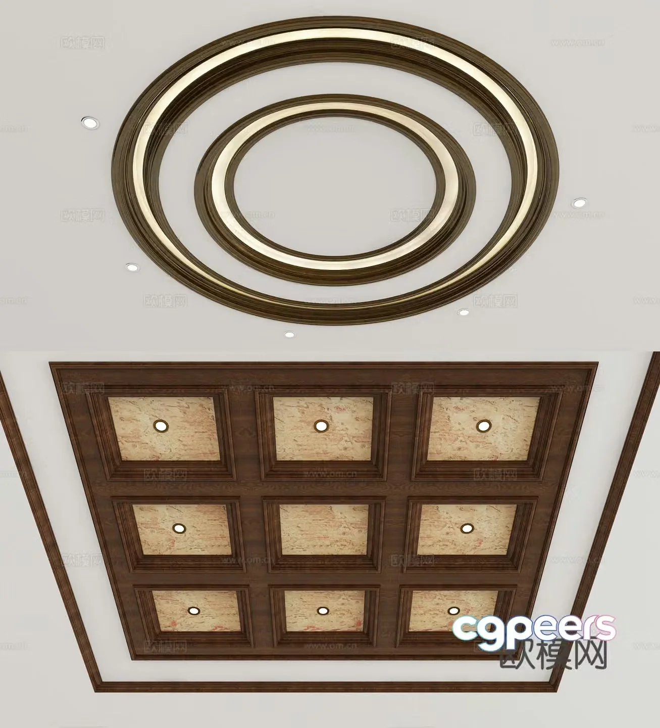 American round ceiling wooden ceiling 3d model