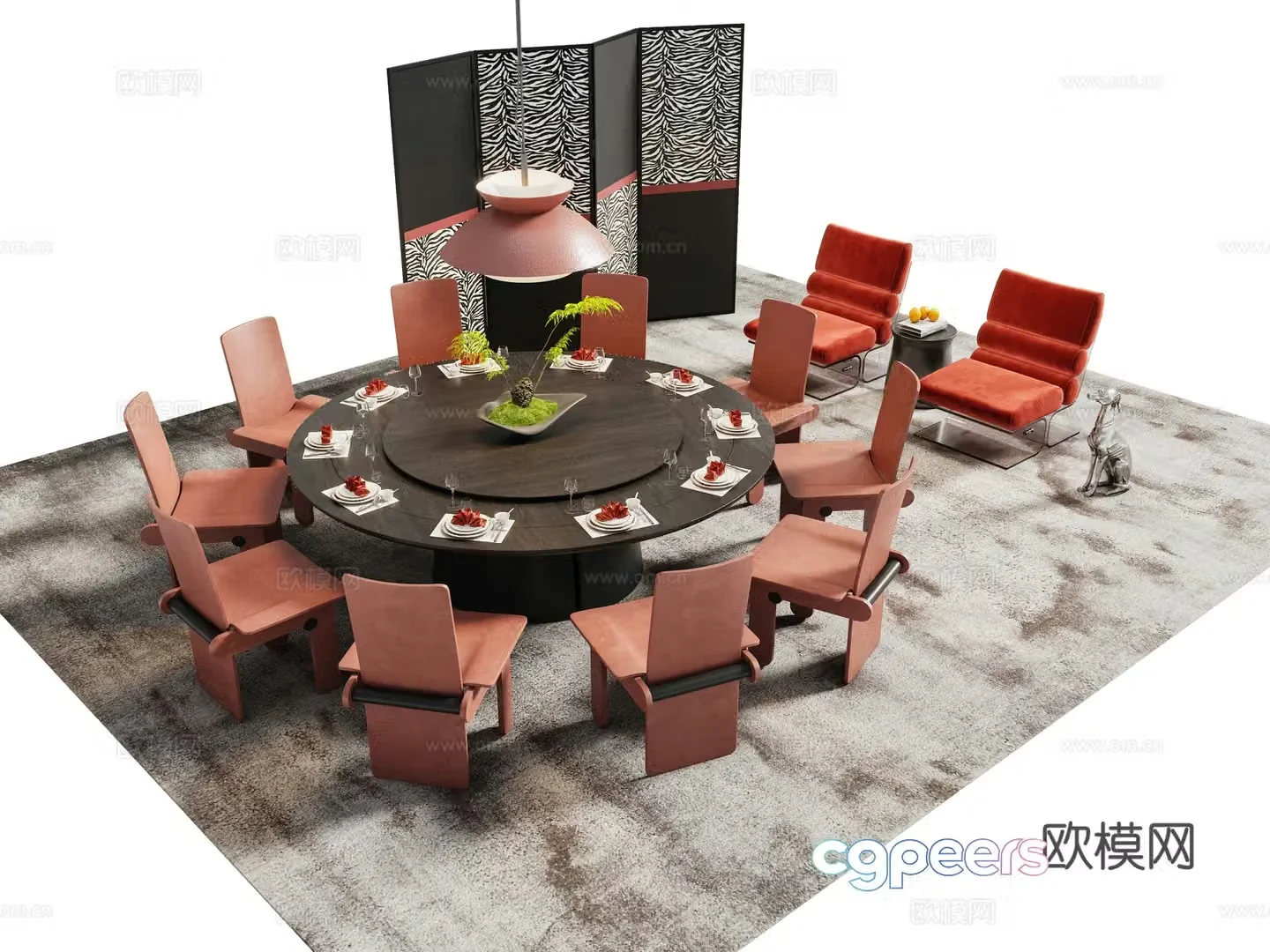 Modern round dining table and chair 3d model