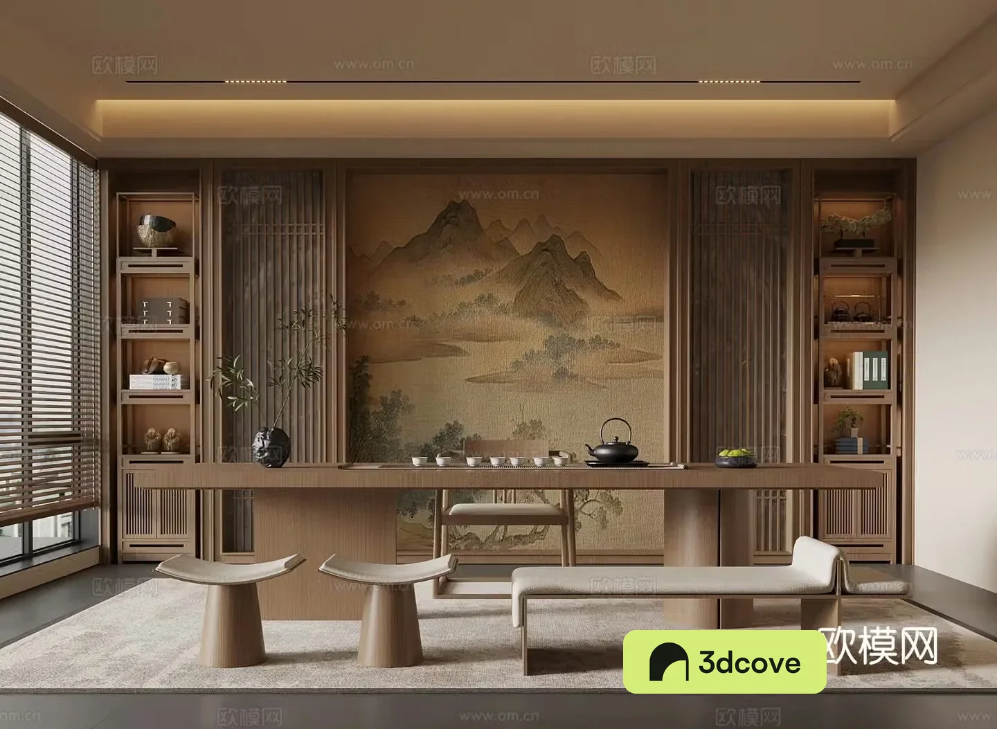 New Chinese-style tea room tea table and chair study room