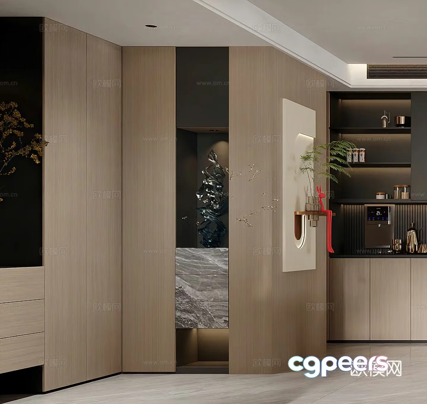 Modern entrance Italian entrance end view aisle shoe cabinet wine cabinet home entrance advanced gray 3D model