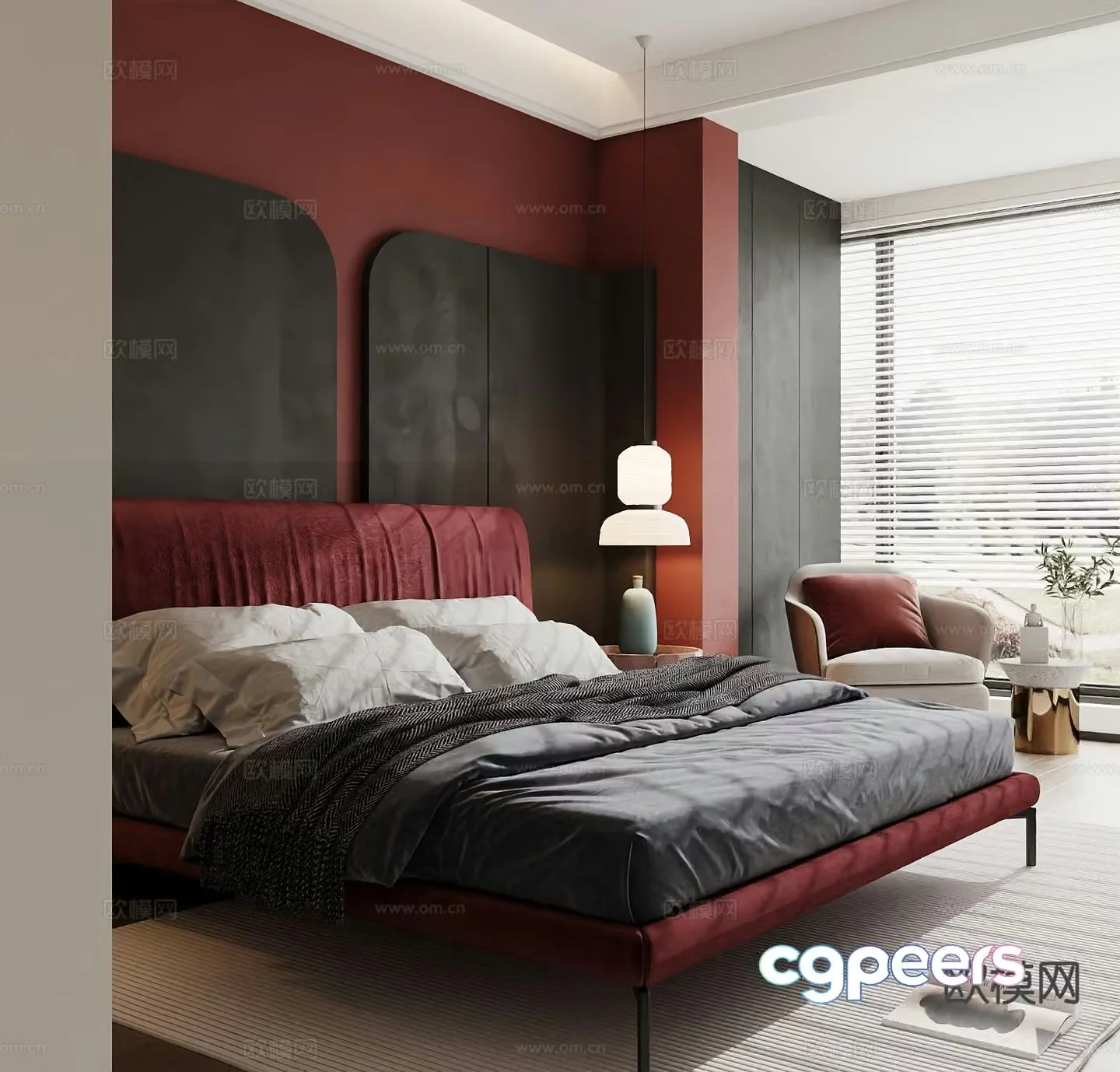 Modern double bed 3d model