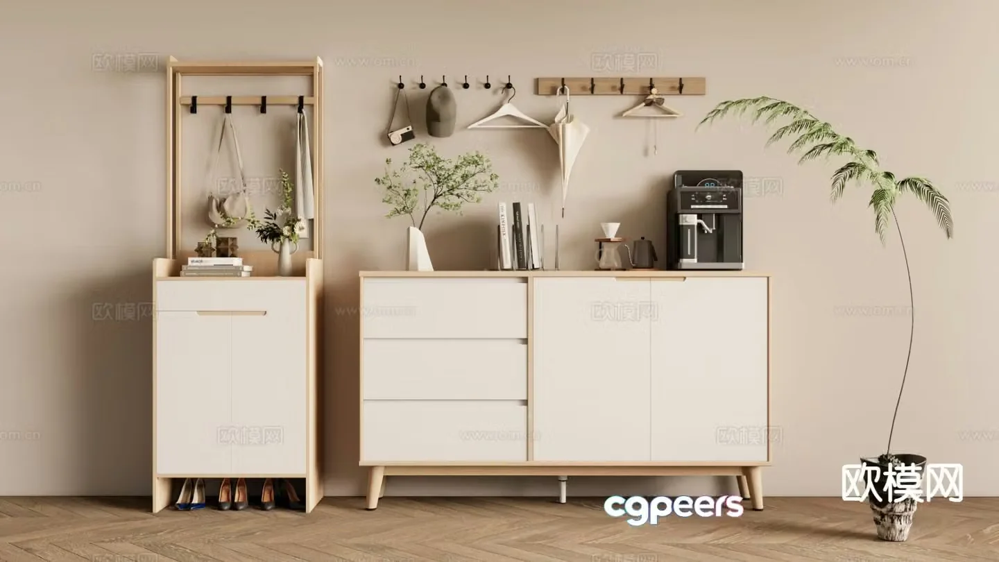 Nordic Shoe Cabinet Entrance Shoe Cabinet 3D Model