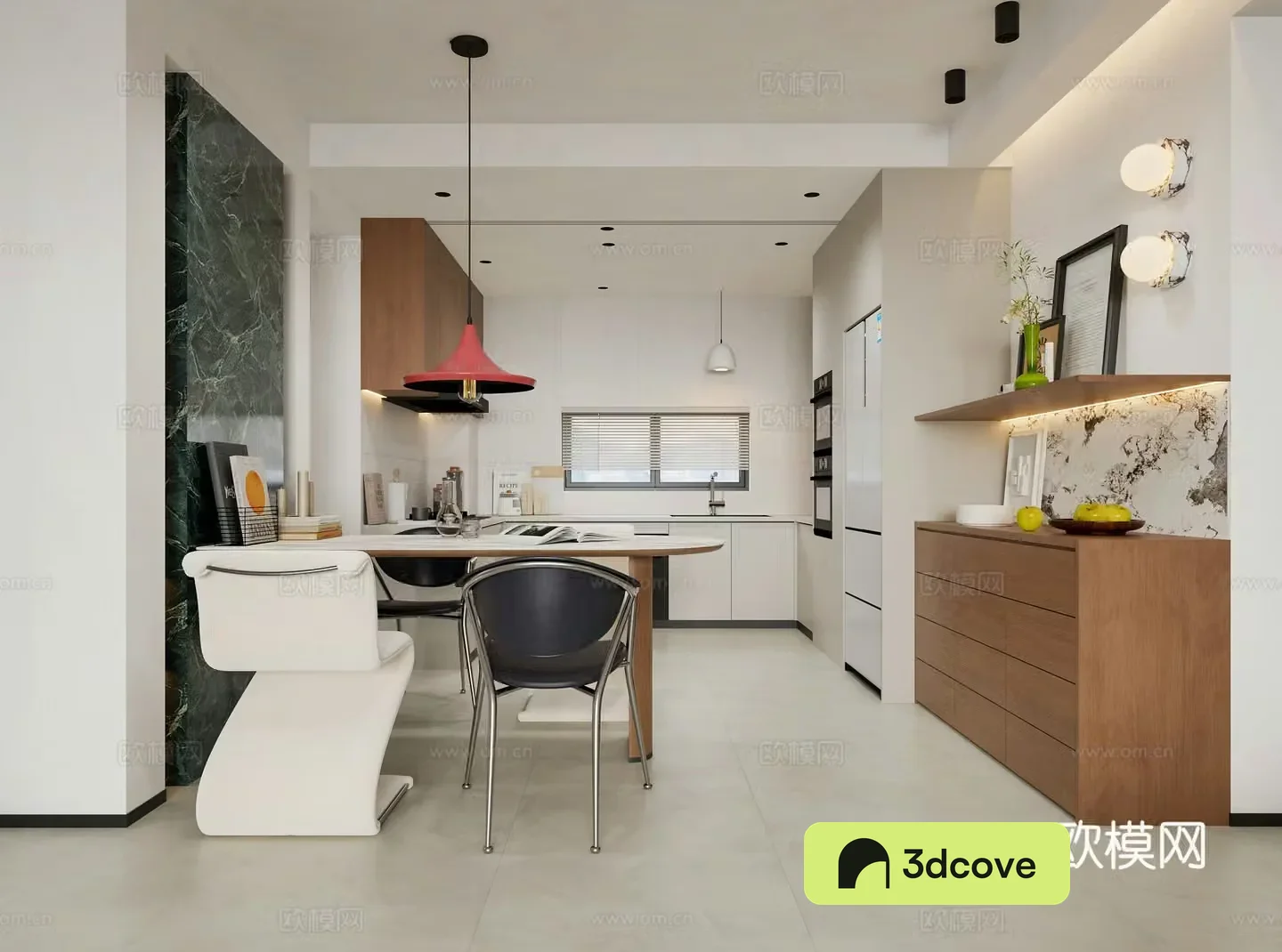 Modern restaurant Open kitchen Western kitchen Dining table Light luxury restaurant Simple chandelier Apartment