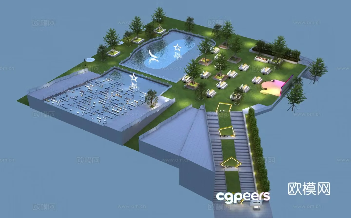 Open-air part party venue event site layout 3D model