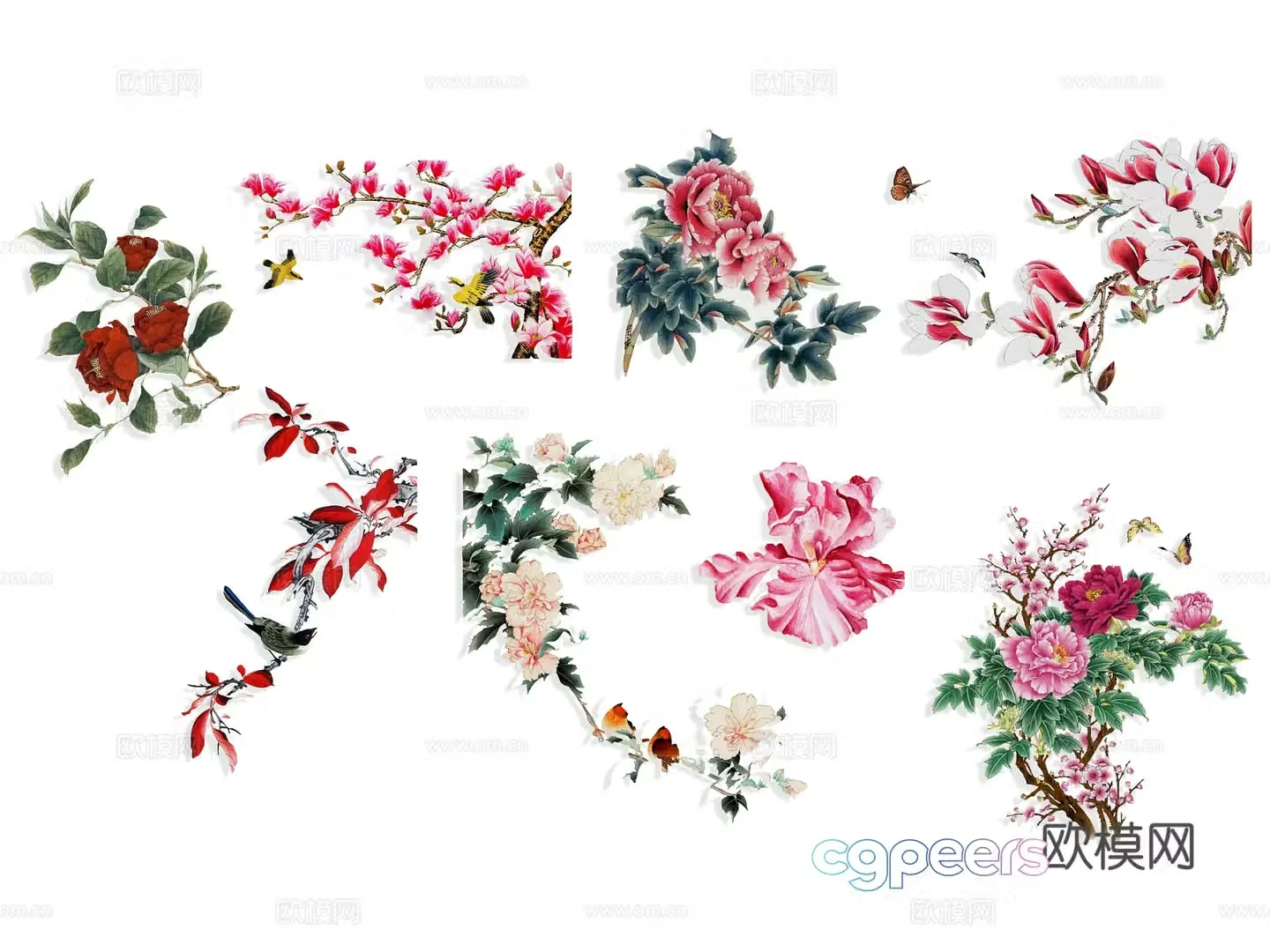 National tide carving flower silhouette wintersweet peony national flower national style peach blossom cherry blossom pink 3d model