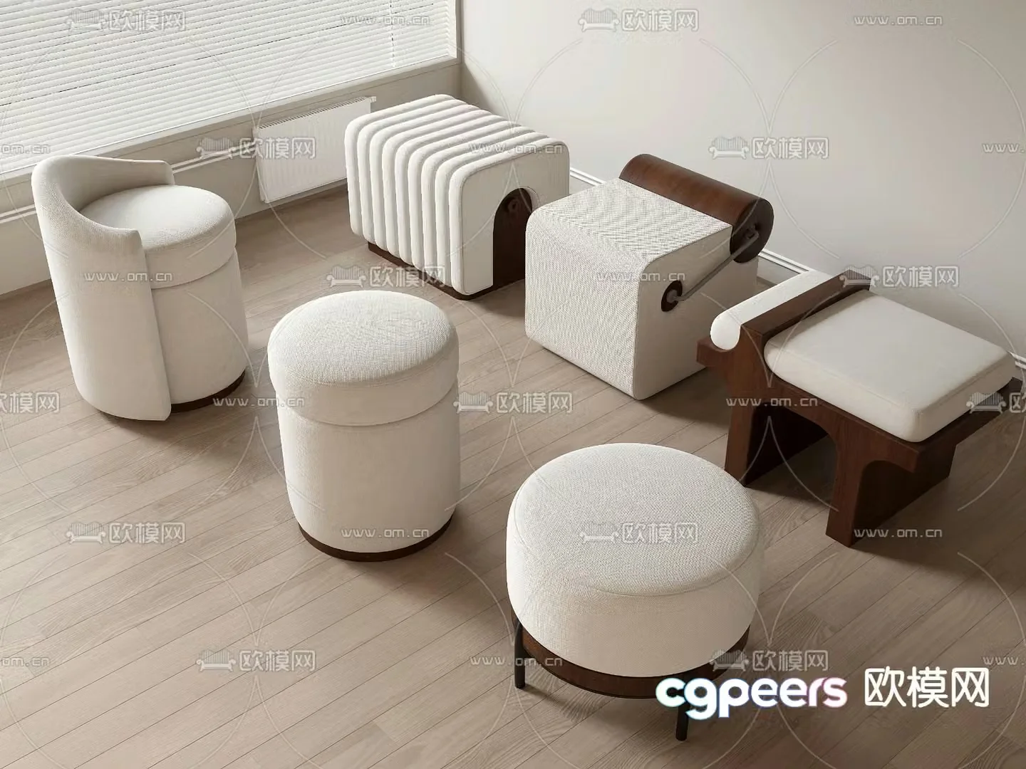 Stool sofa stool round stool footrest shoe changing stool 3D model