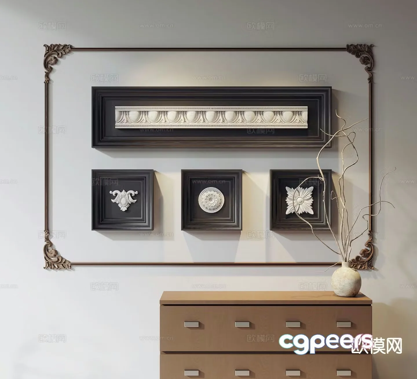 Medieval style hanging paintings plaster wall decorations sculpture hanging paintings 3D model