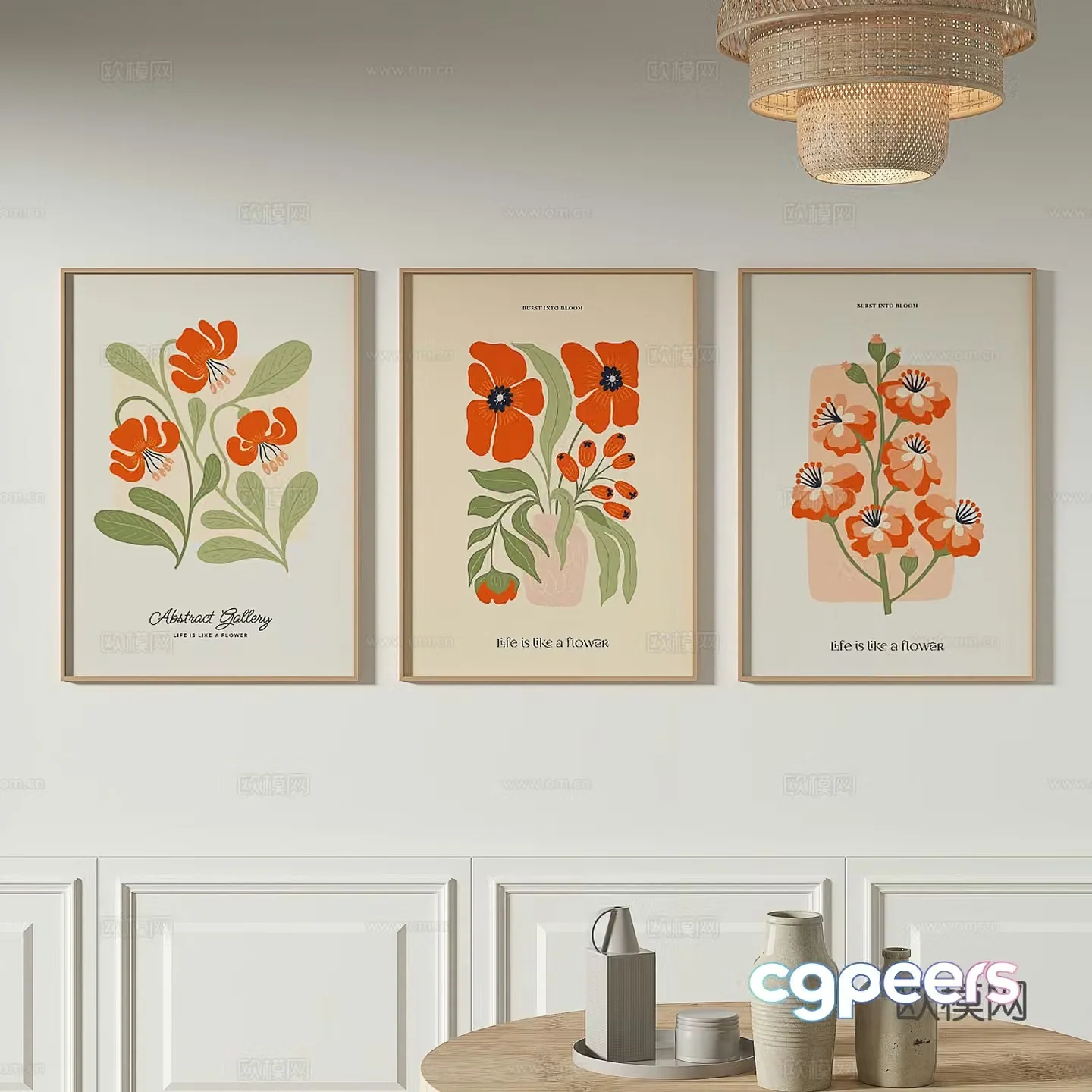Modern flower painting decorative painting 3d model