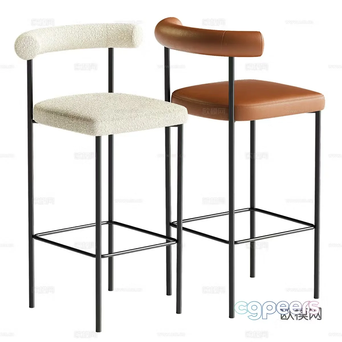 Modern Italian minimalist leather fabric bar chair 3D model