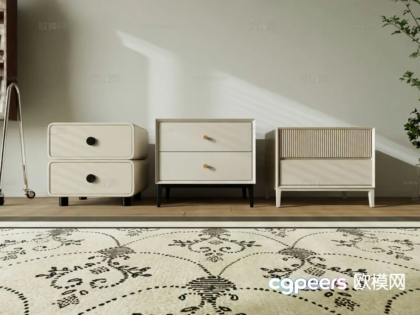 Cream style bedside table 3d model