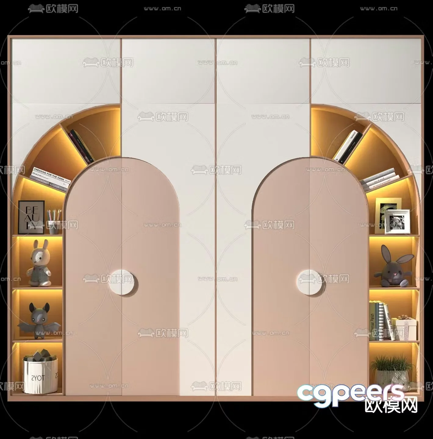 Modern flesh pink children’s bookcase 3D model