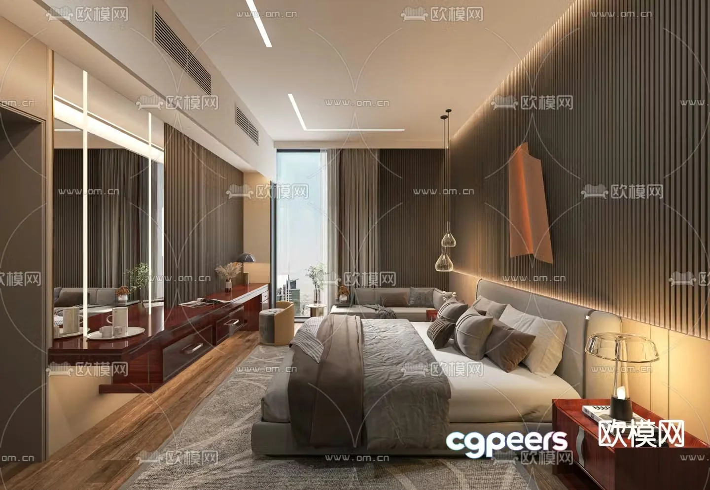 Modern hotel room bedroom 3d model