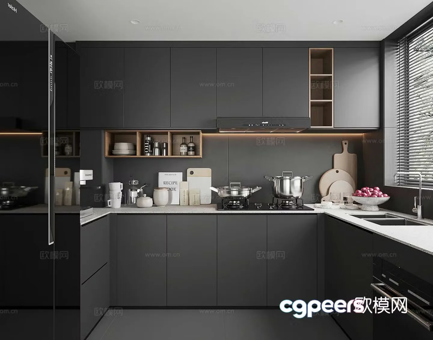 Premium gray kitchen cabinet 3d model