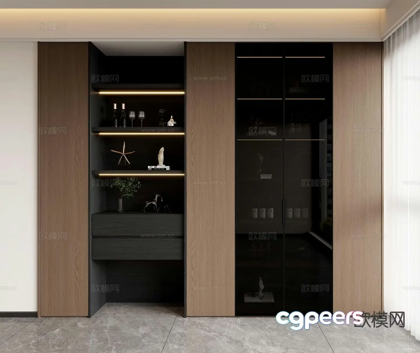 Italian glass wine cabinet 3D model