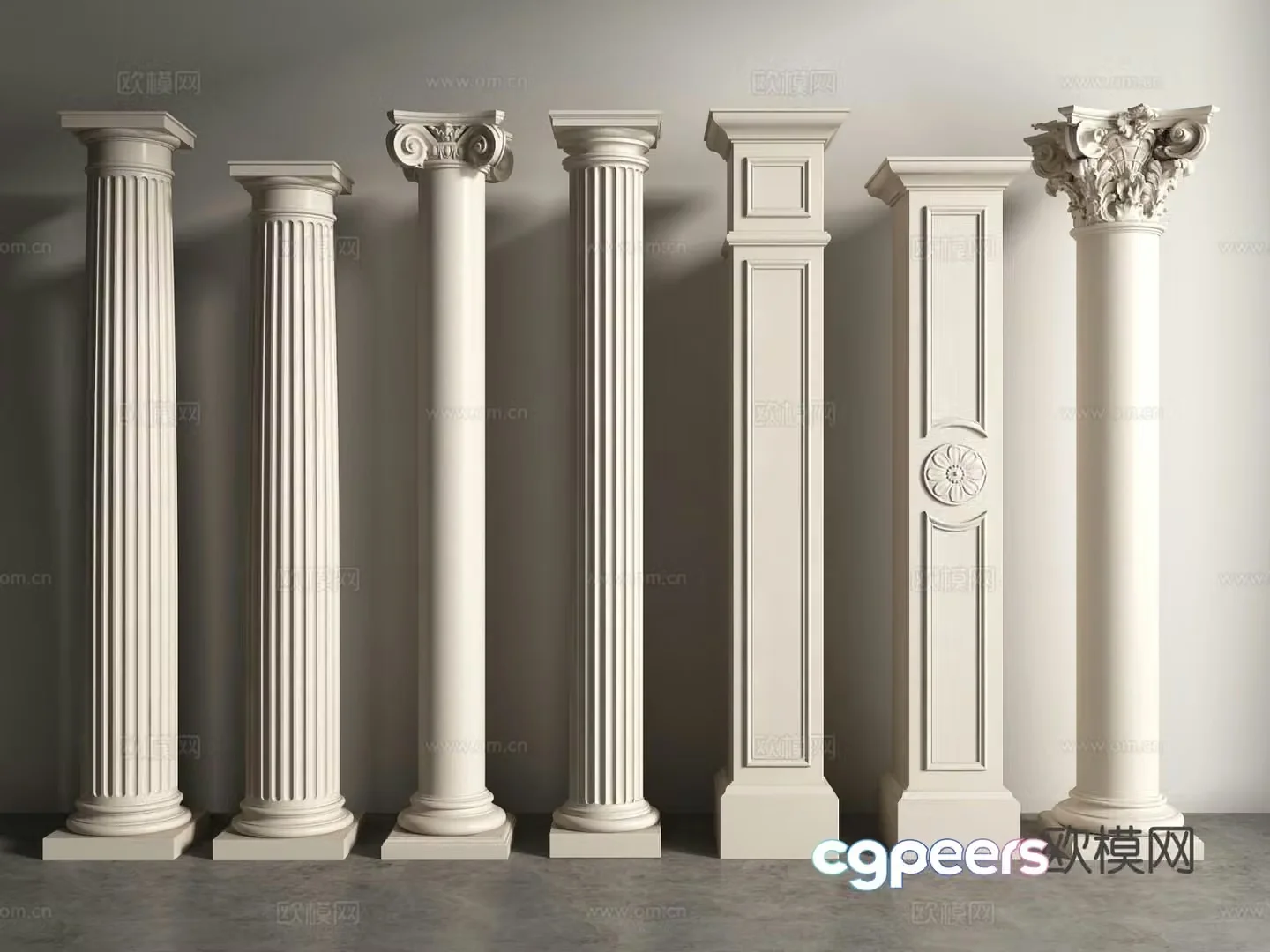 European columns Roman columns gypsum columns 3D model