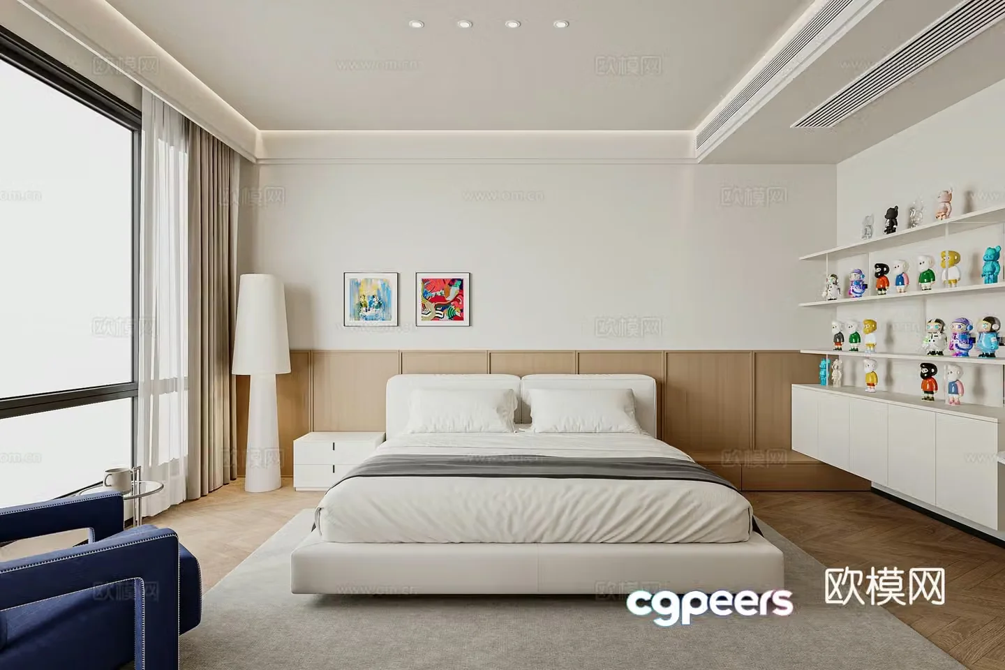 Modern minimalist suite bedroom Minimalist bedroom Bauhaus furniture Floor lamp Dressing table 3d model