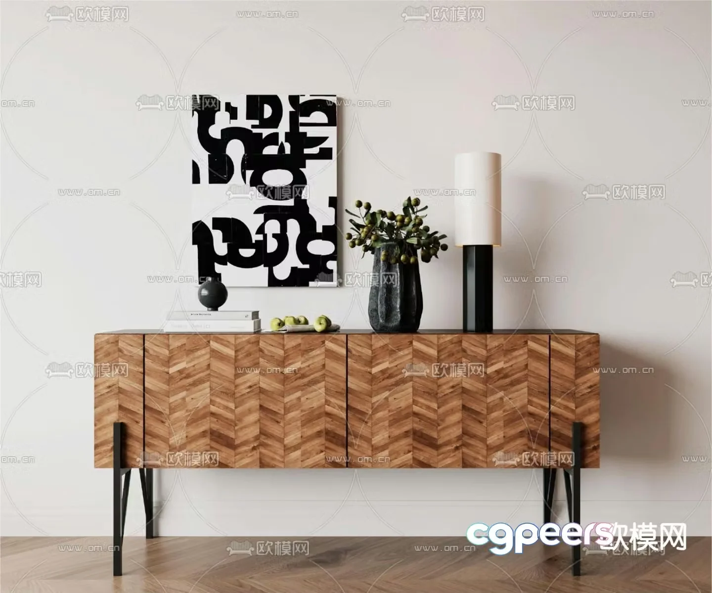 Wabi-sabi side cabinet entrance cabinet end view cabinet 3D model