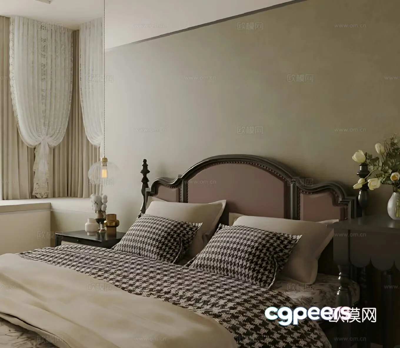 French retro home bedroom bay window bedroom 3d model
