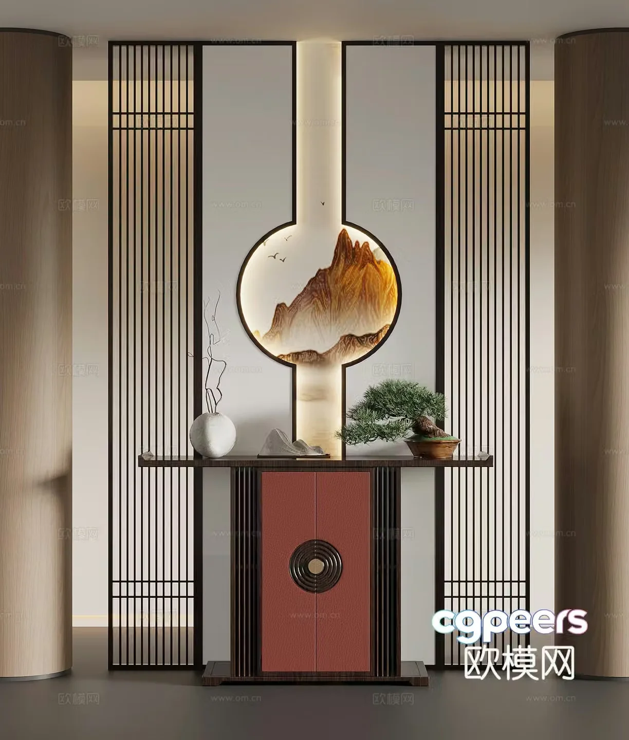 Porch new Chinese style porch partition porch background wall end view cabinet porch cabinet 3D model