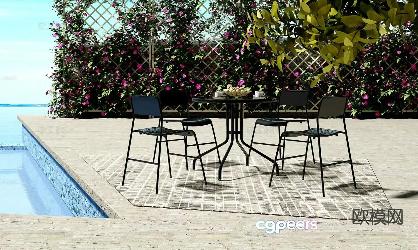 Modern outdoor dining table and chairs 3d model