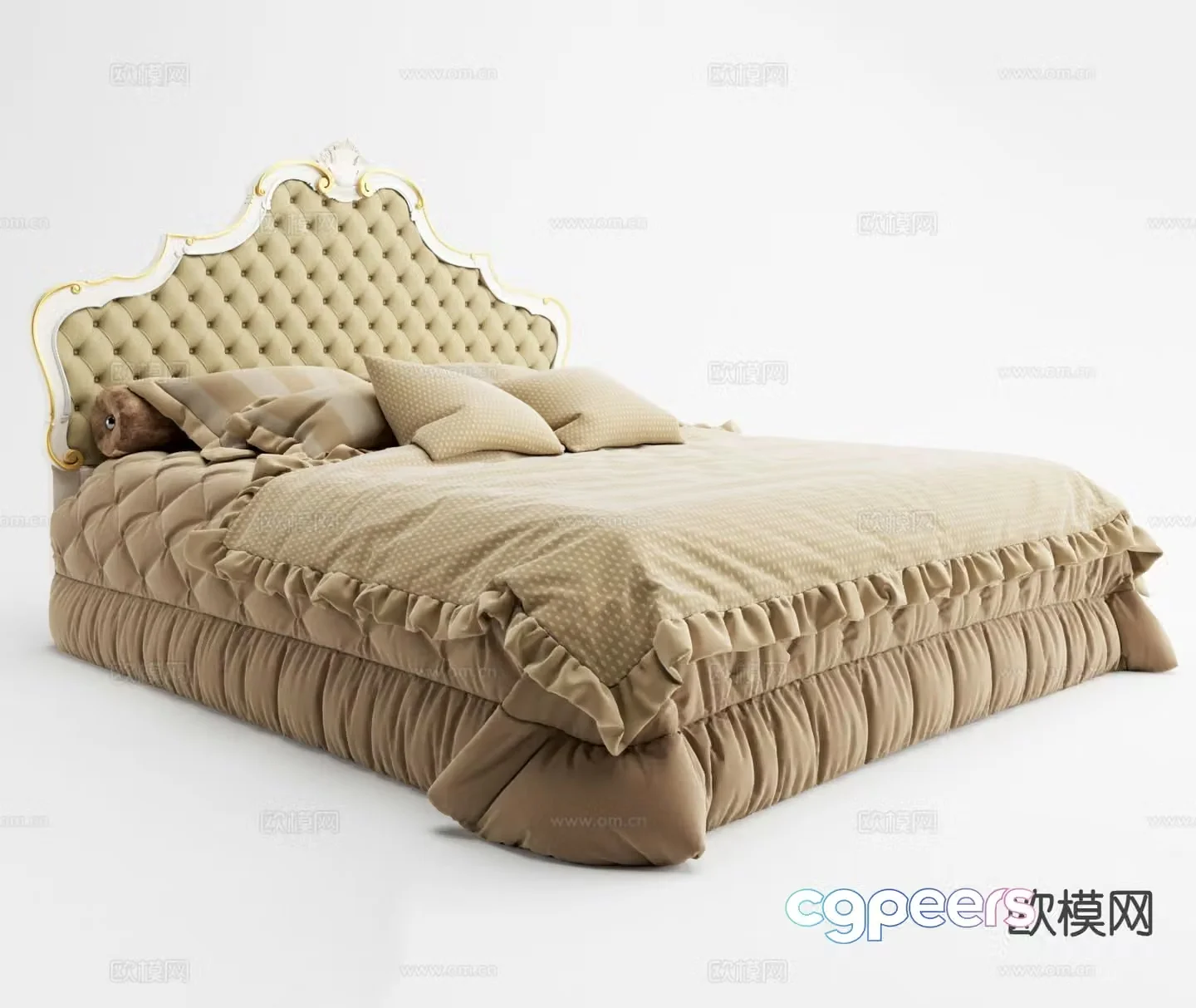 French double bed 3d model