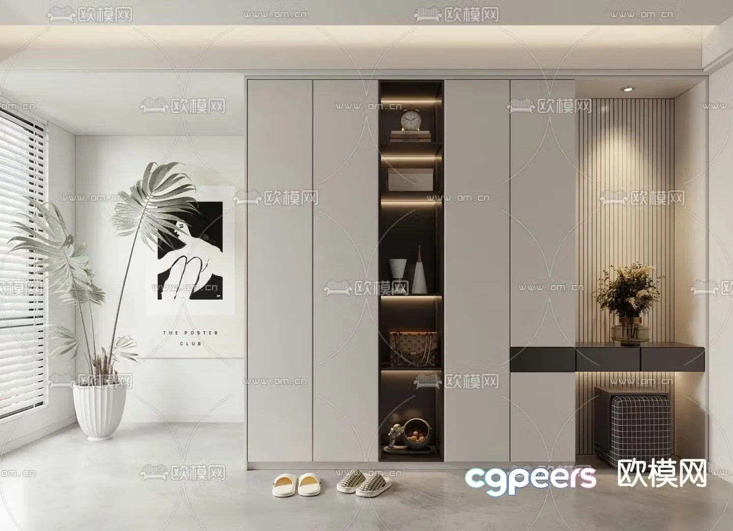 Entrance shoe cabinet and shoe changing stool 3D model