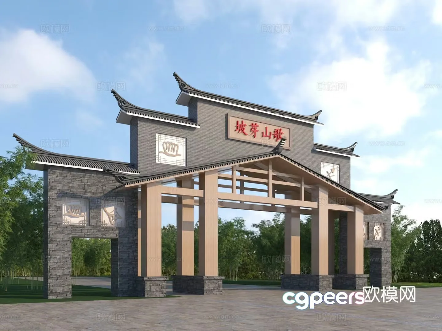 New Chinese-style scenic spot gate 3D model