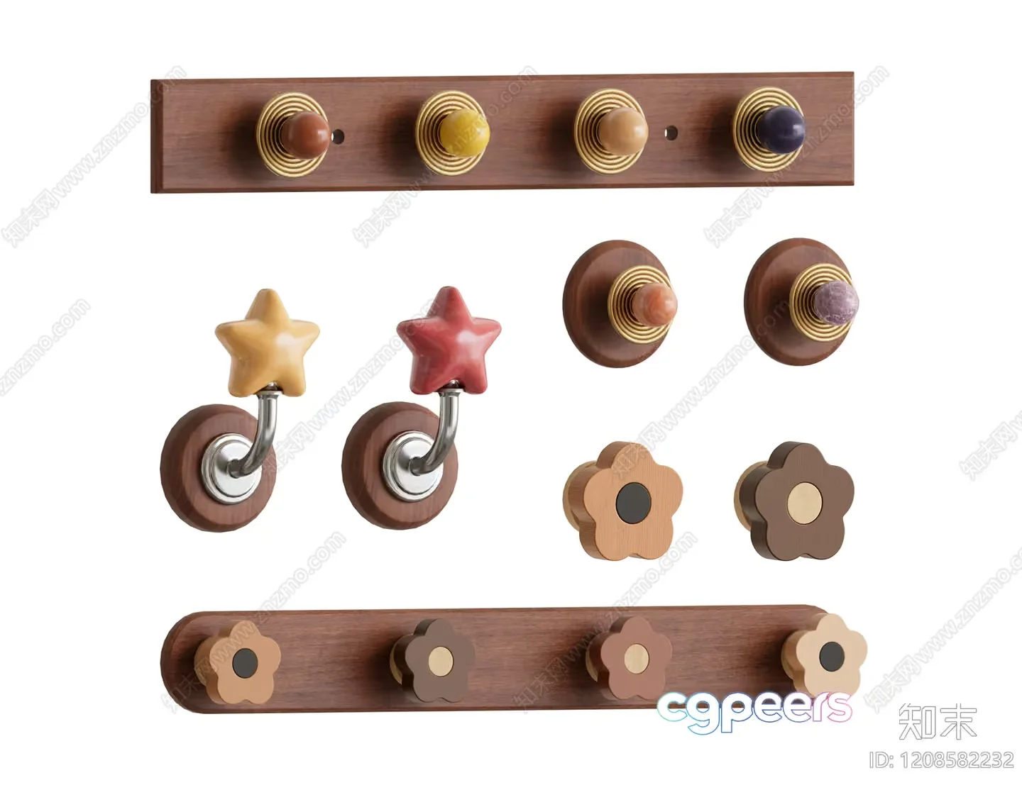 Wooden Coat Rack With Knobs 3D Model – 21048 – VRAY Render