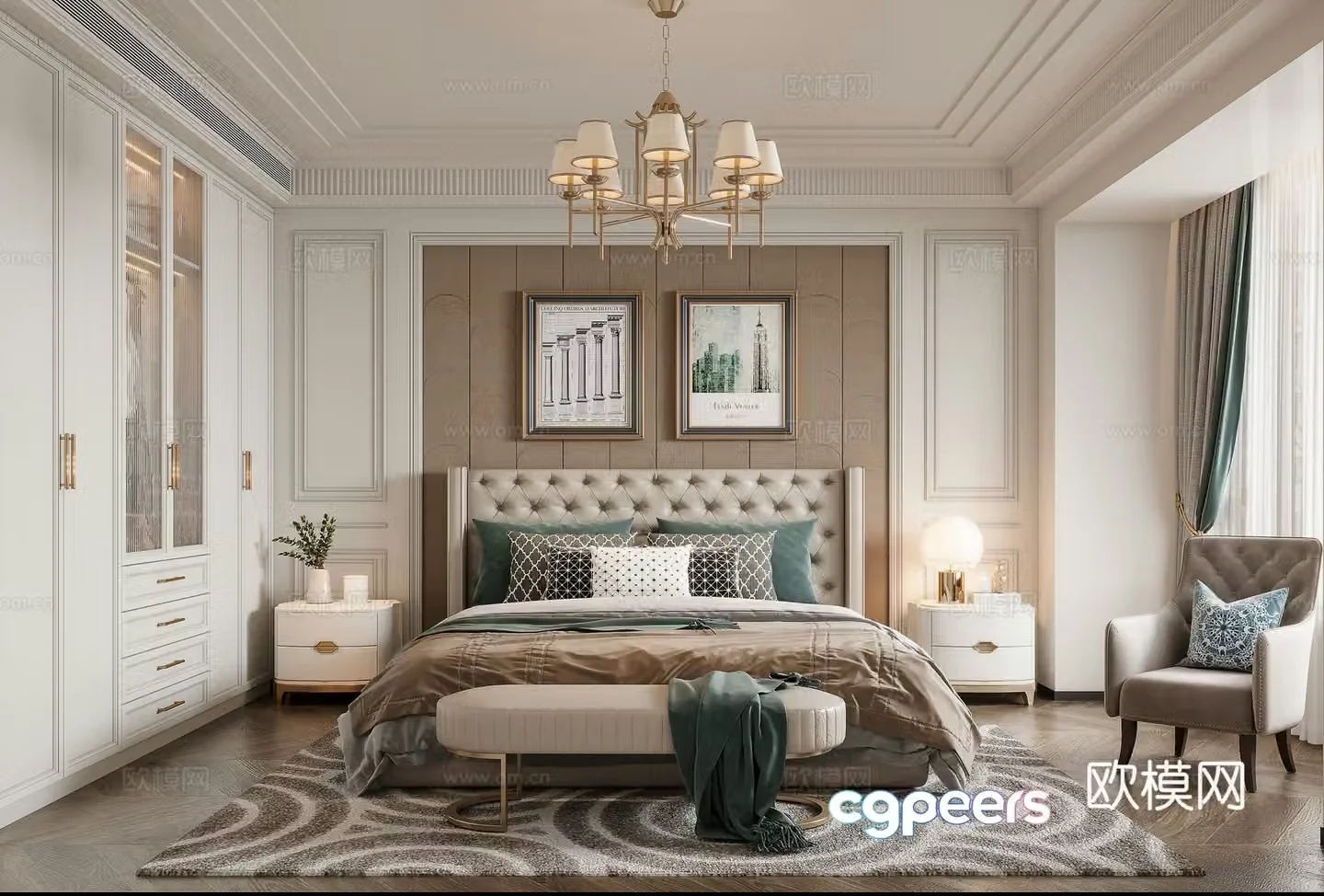 American style bedroom master bedroom 3d model