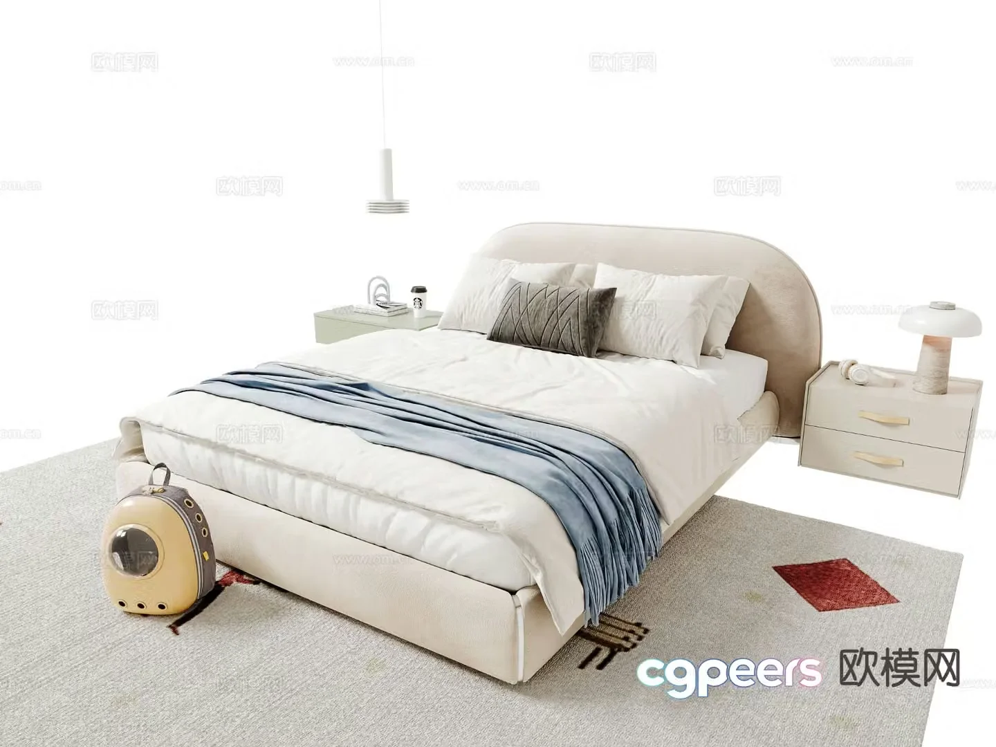 Cream style double bed 3d model