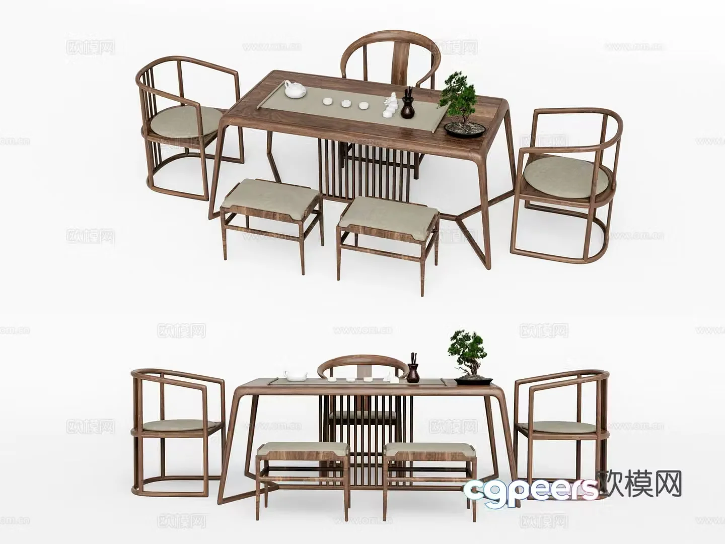 Chinese tea table and chairs tea table 3d model