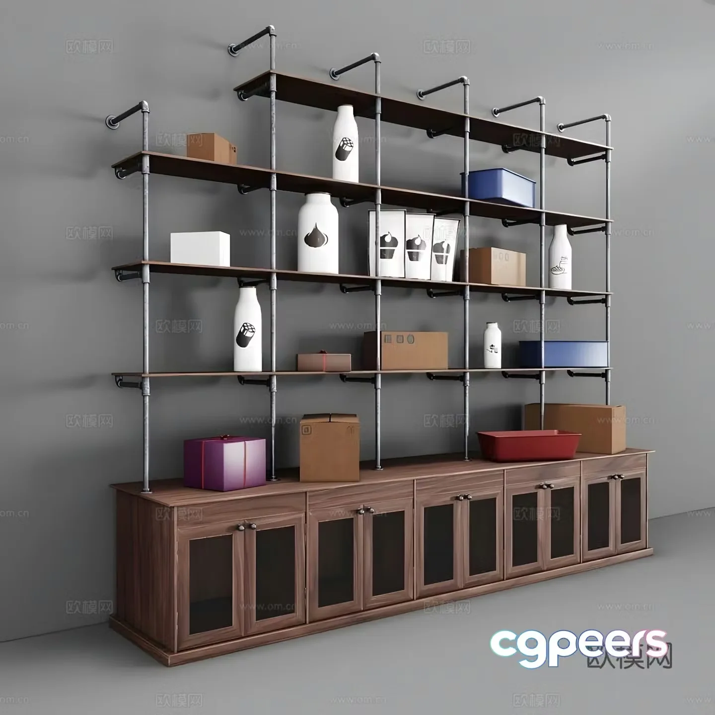 Industrial wind wall wooden rack storage rack 3d model