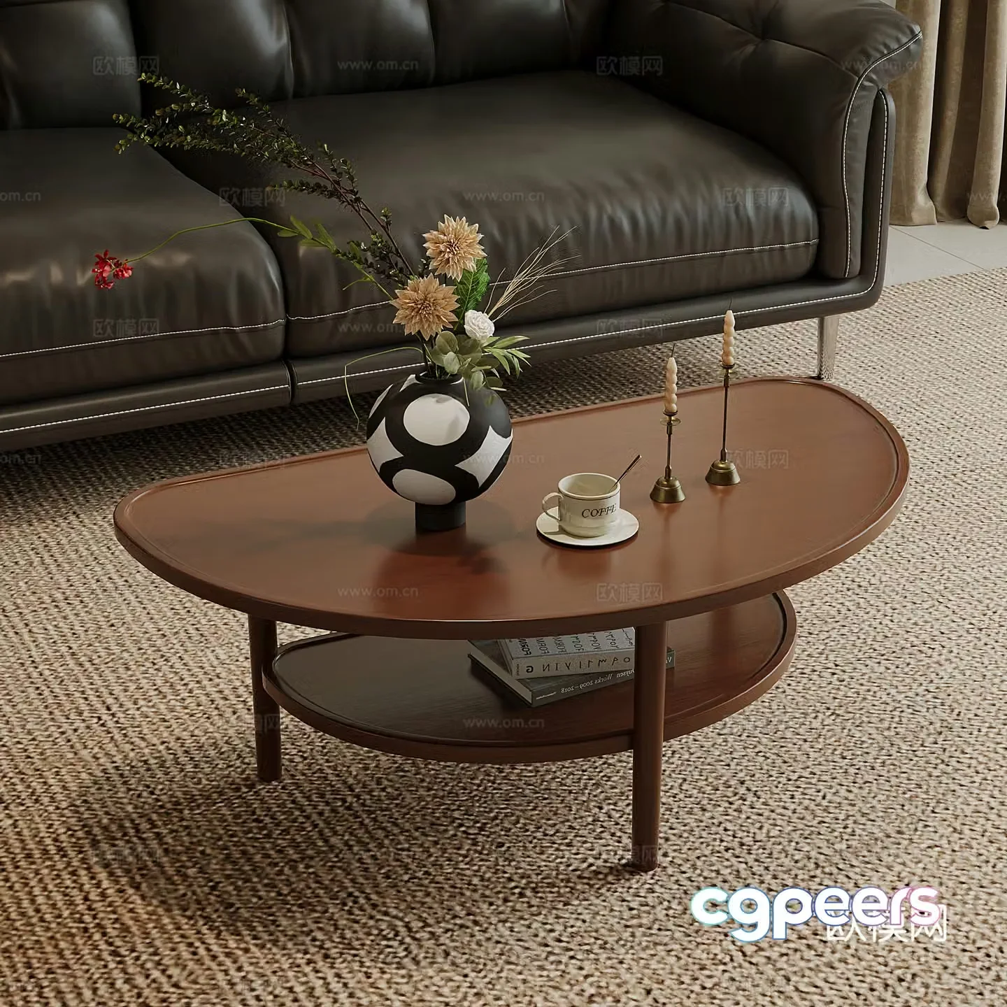 Middle-aged Nordic walnut tea table 3D model