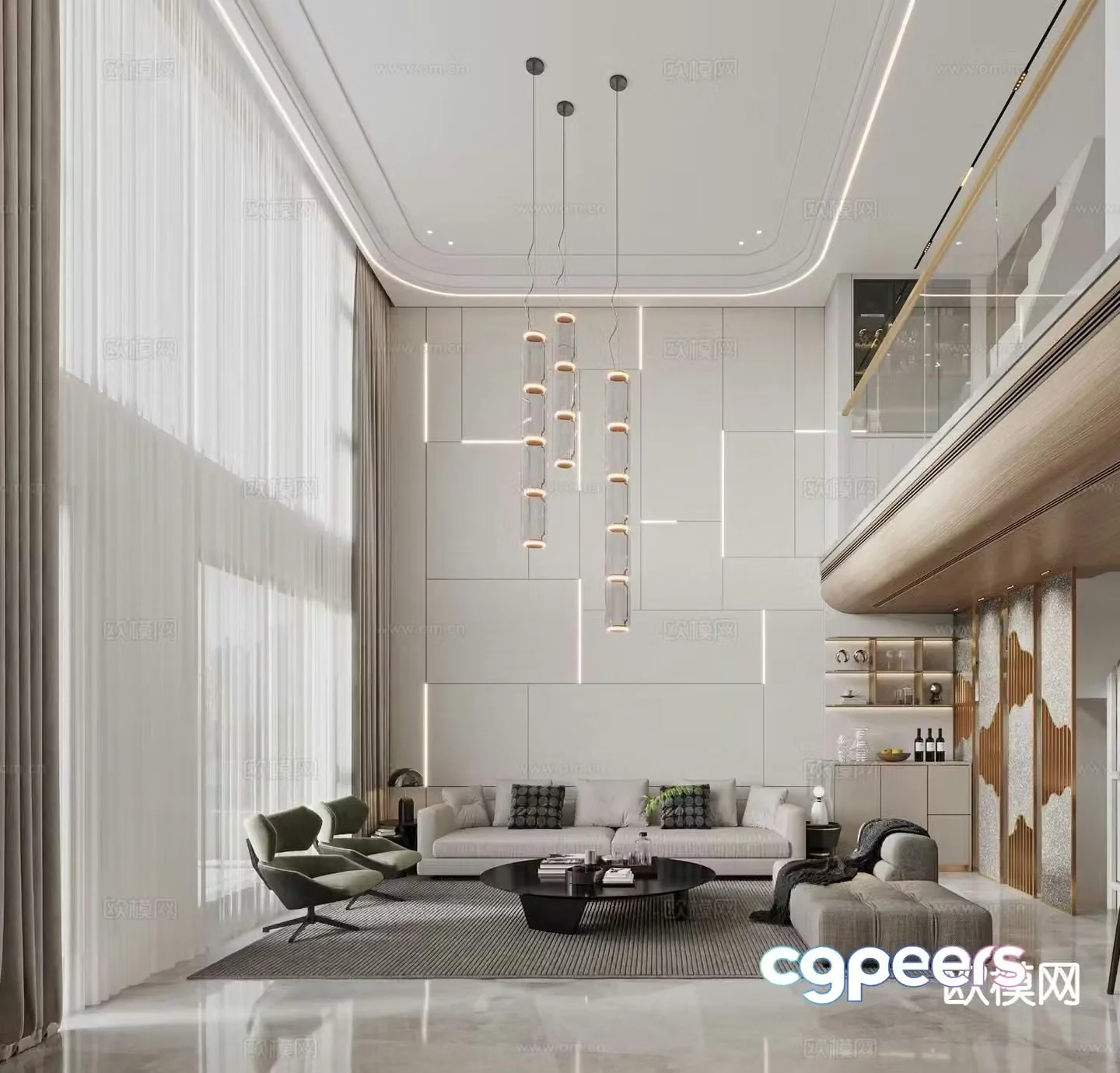 Modern empty living room 3d model of villa living room