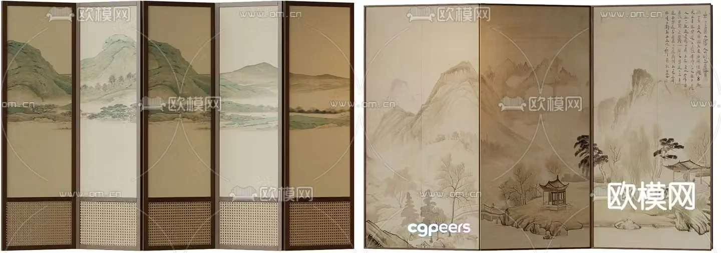 New Chinese-style screen partition Folding screen 3D model
