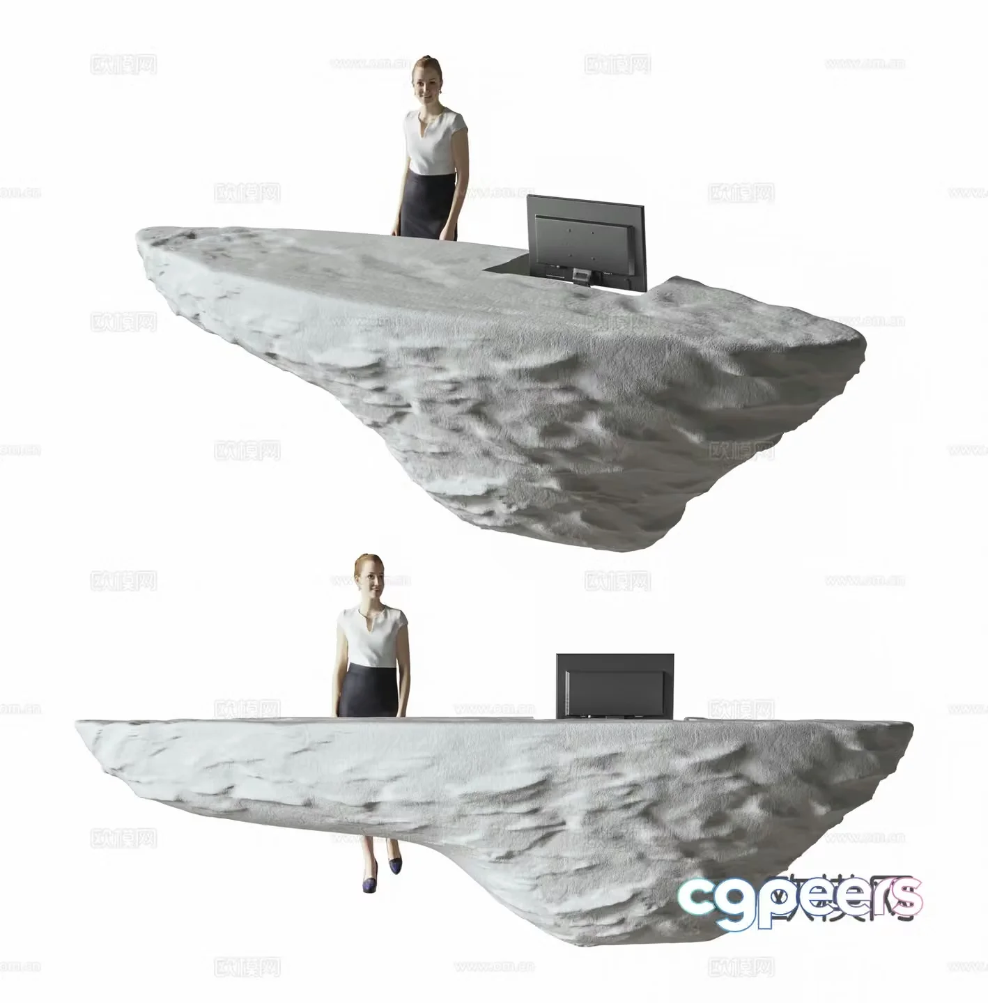 Modern stone front desk 3d model